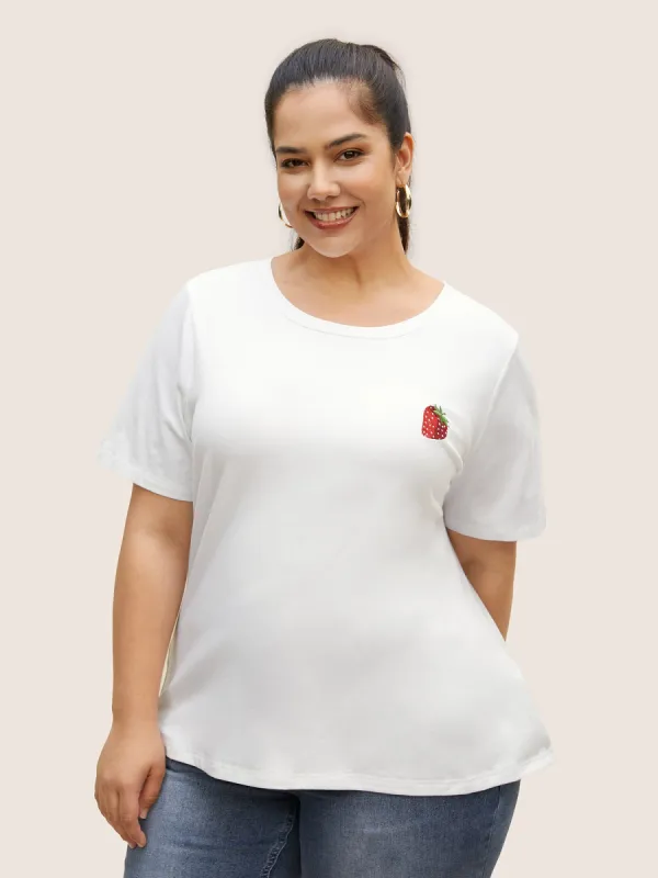 Strawberry Print Crew Neck T-shirt sold by Bloomchic