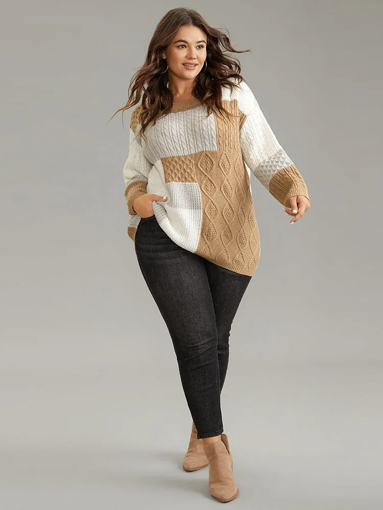 Cable Knit Colorblock Patchwork Pullover sold by Bloomchic product image thumbnail 4