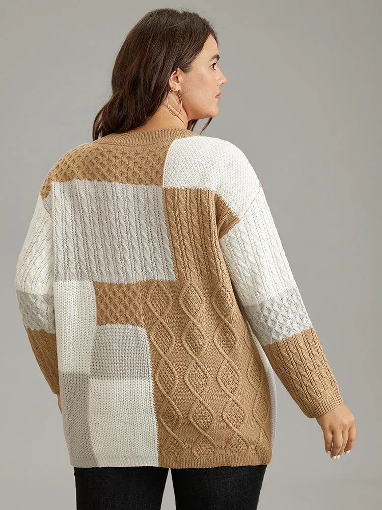 Cable Knit Colorblock Patchwork Pullover sold by Bloomchic product image thumbnail 2