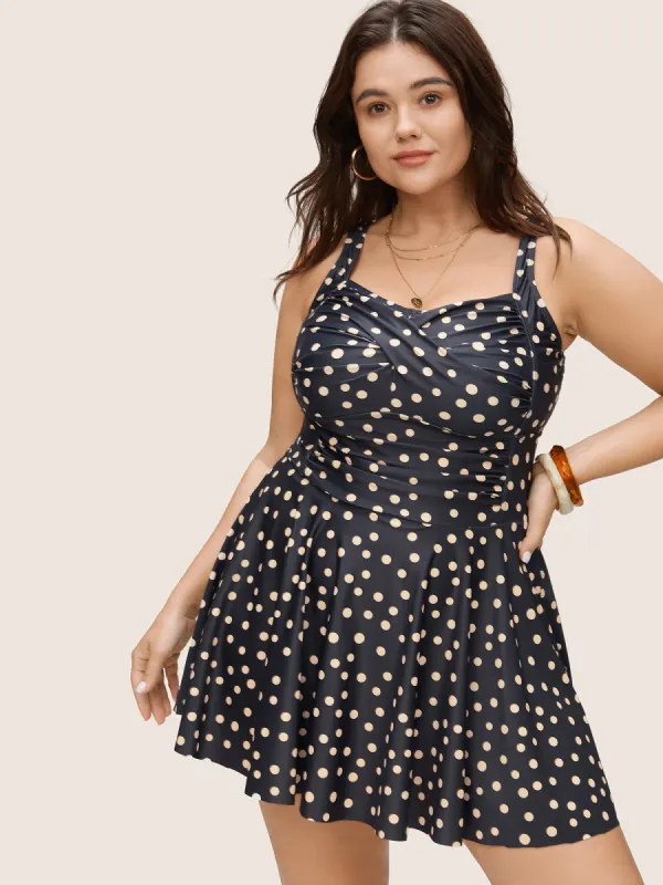 Polka Dot Crossover Adjustable Straps Swim Dress sold by Bloomchic