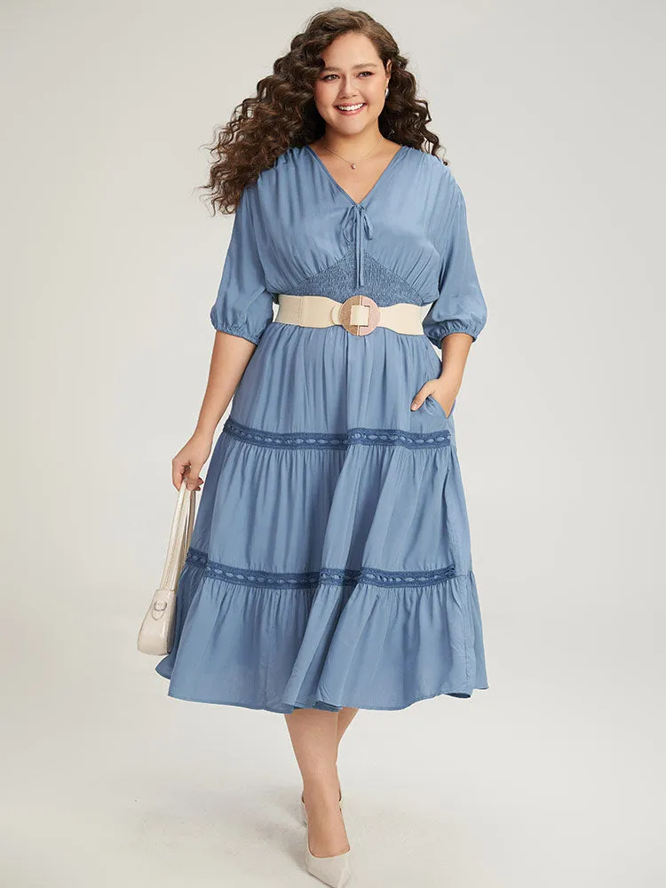 Solid Shirred Stitch Layered Hem Ties Dress sold by Bloomchic product image thumbnail 4