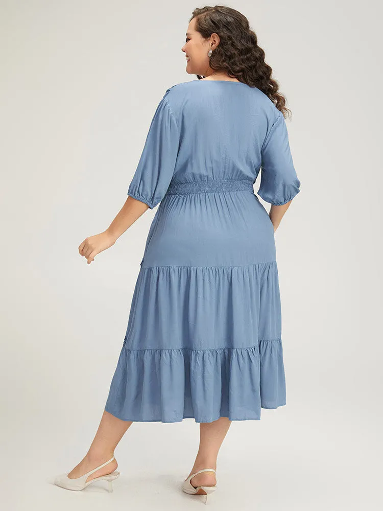 Solid Shirred Stitch Layered Hem Ties Dress sold by Bloomchic product image thumbnail 2