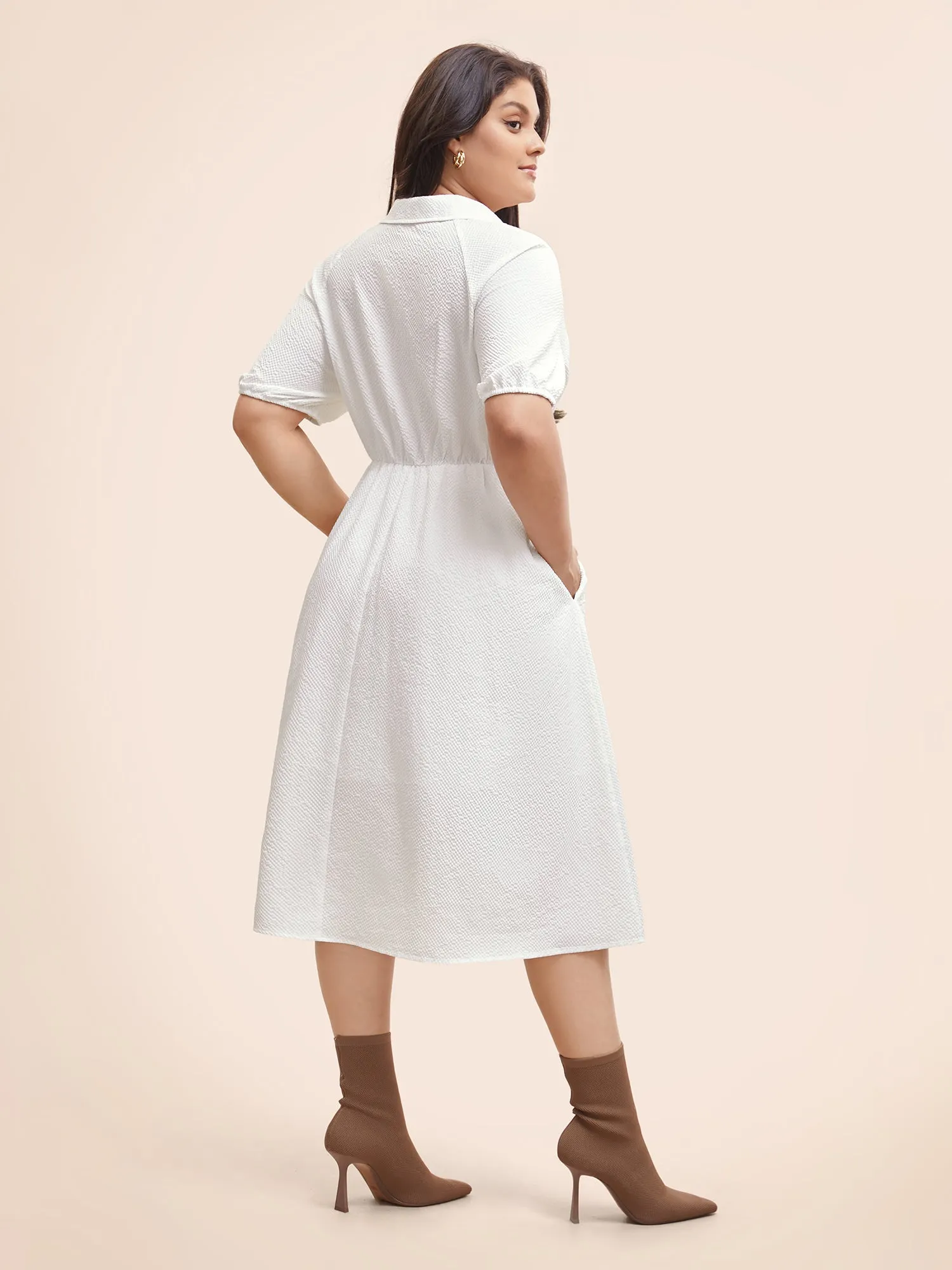 Texture Shirt Collar Button Detail Split Front Dress sold by Bloomchic product image thumbnail 3