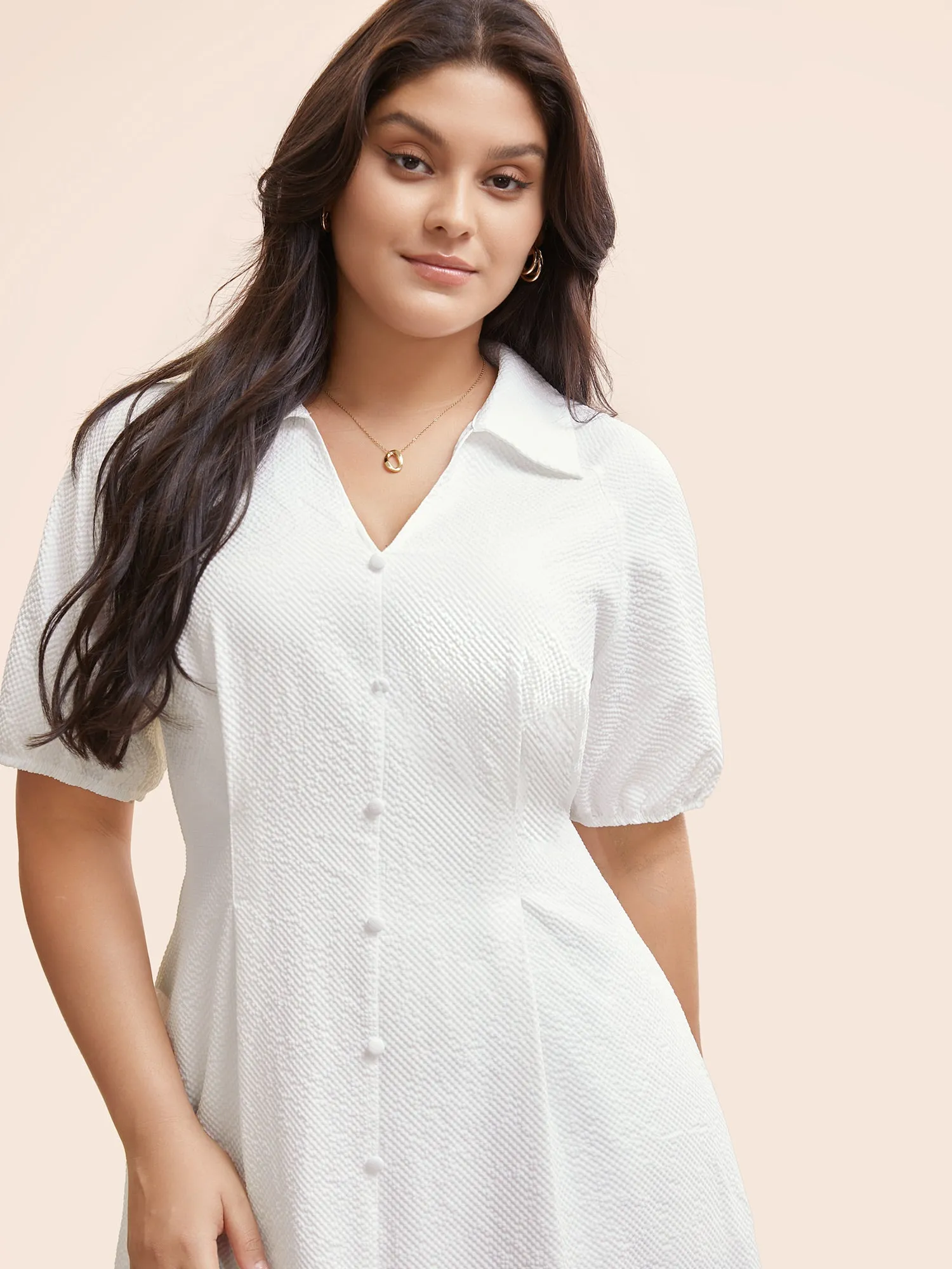 Texture Shirt Collar Button Detail Split Front Dress sold by Bloomchic product image thumbnail 4