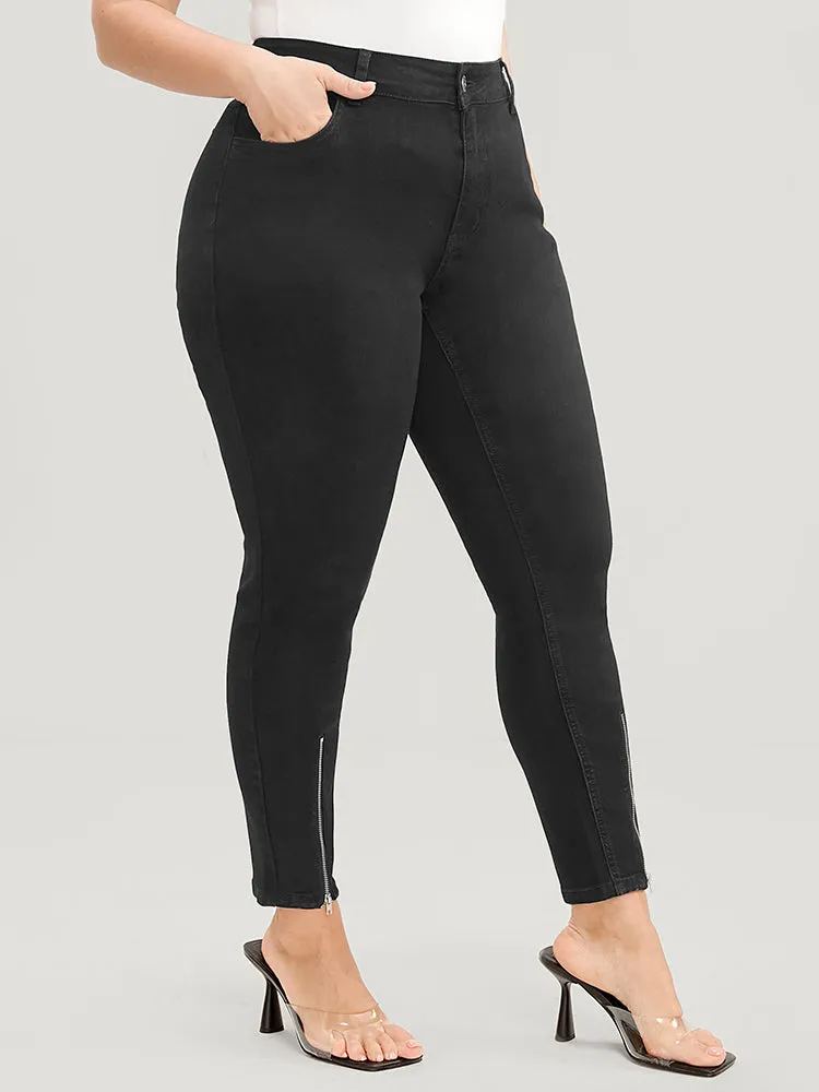 Moderately Stretchy High Rise Dark Wash Zipper Hem Jeans sold by Bloomchic product image thumbnail 5
