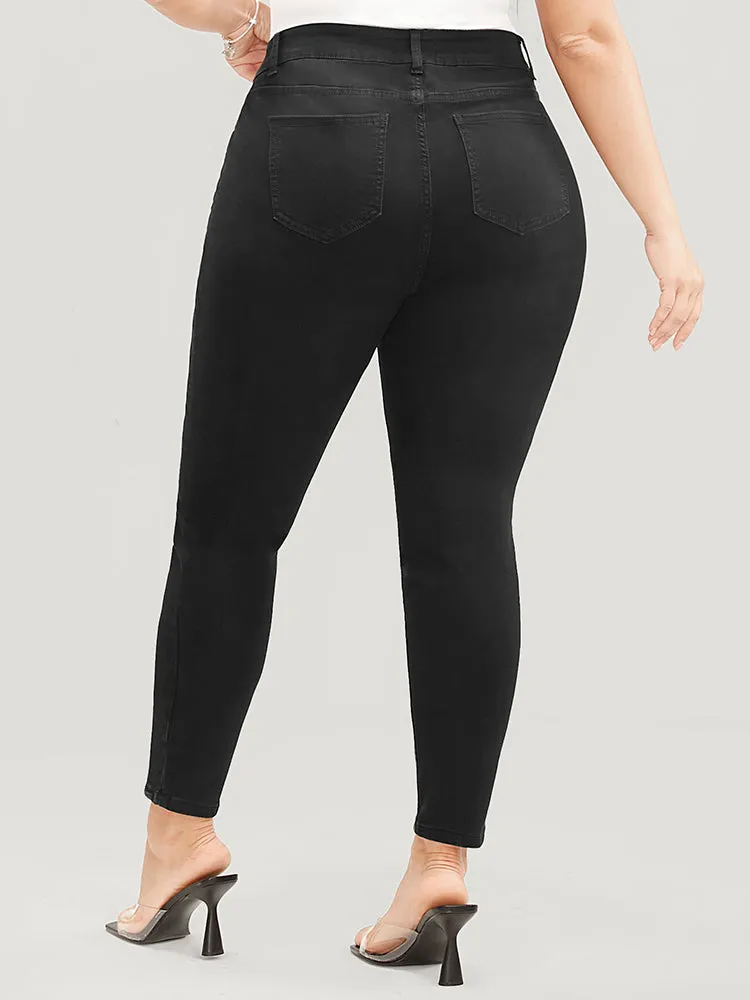 Moderately Stretchy High Rise Dark Wash Zipper Hem Jeans sold by Bloomchic product image thumbnail 2