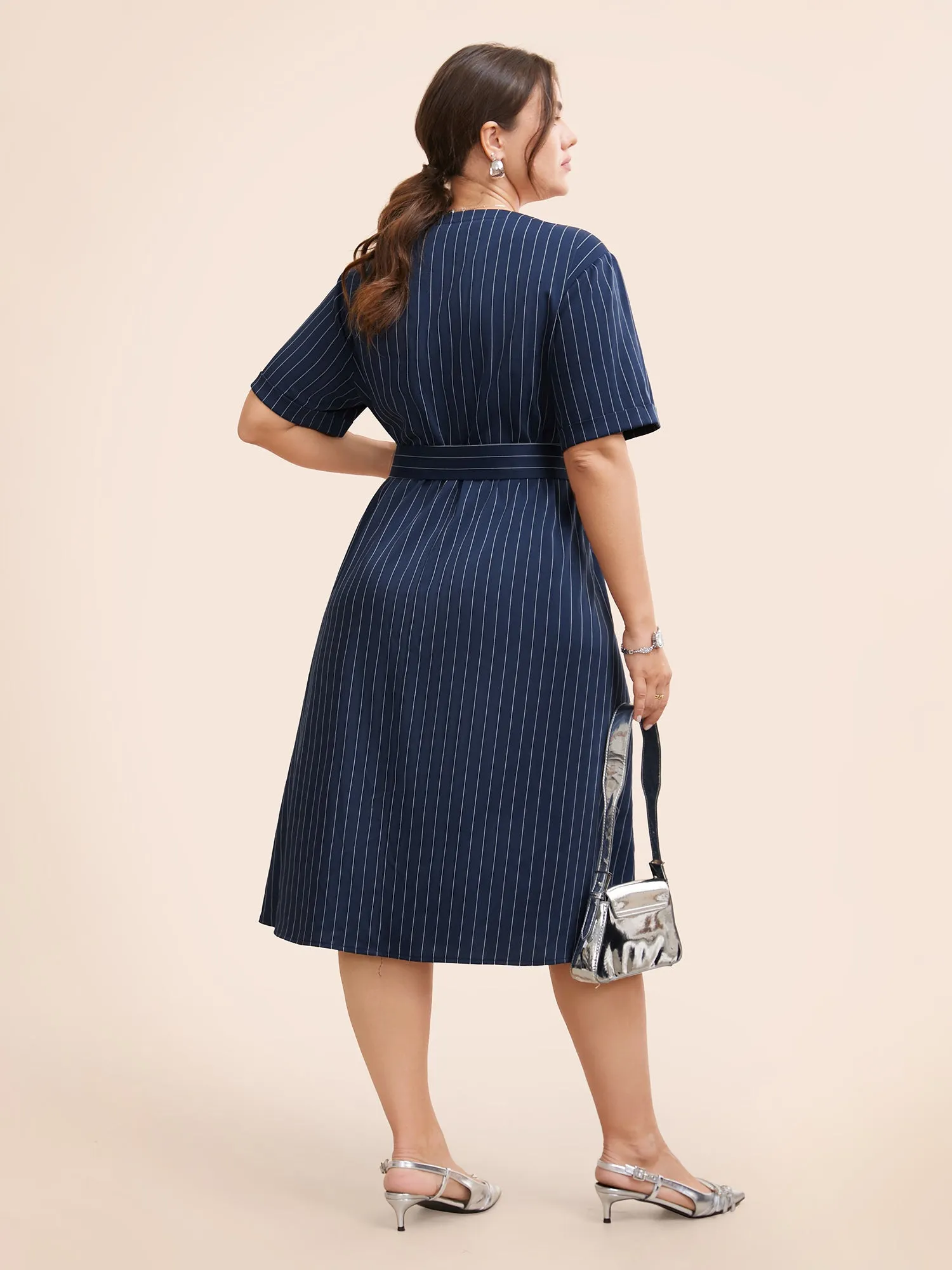Striped Notched Button Detail Belted Dress sold by Bloomchic product image thumbnail 3