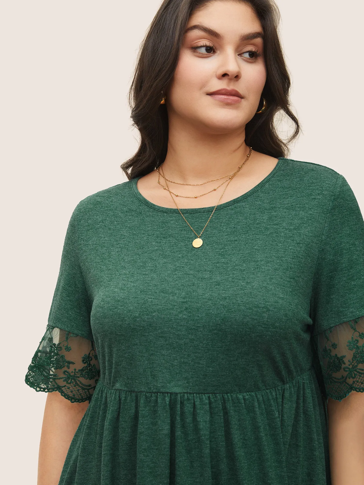 Crochet Lace Mesh Knit Ruffle Layered Hem Top sold by Bloomchic product image thumbnail 4