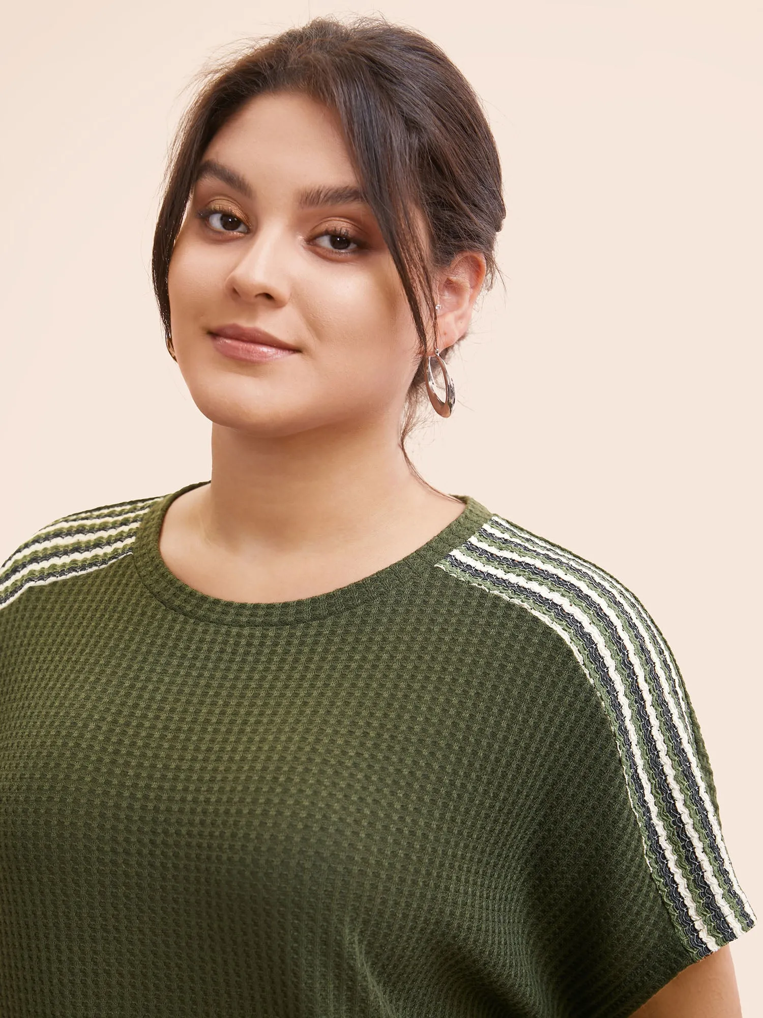 Striped Waffle Knit Patchwork T-shirt sold by Bloomchic product image thumbnail 3