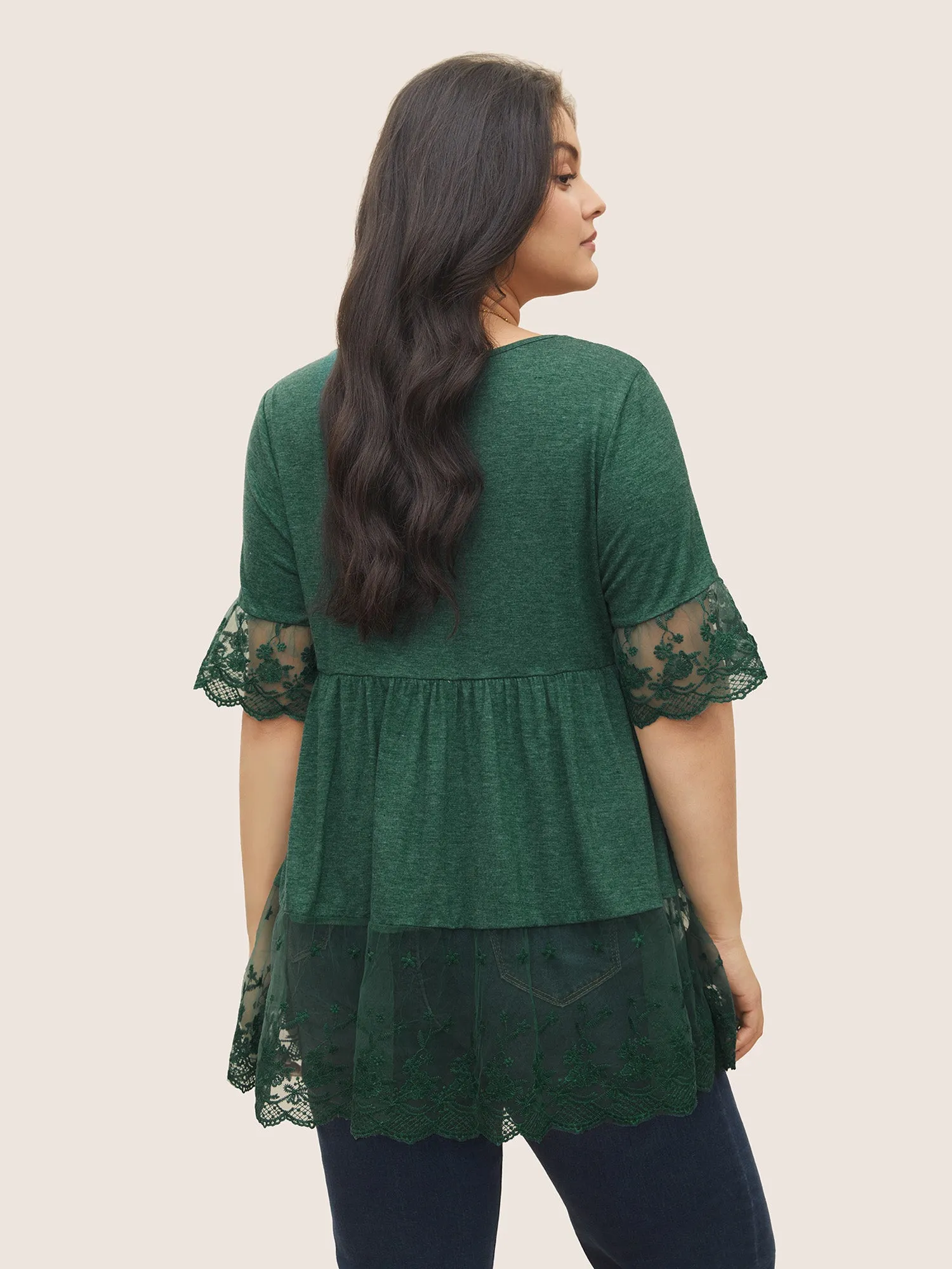 Crochet Lace Mesh Knit Ruffle Layered Hem Top sold by Bloomchic product image thumbnail 2