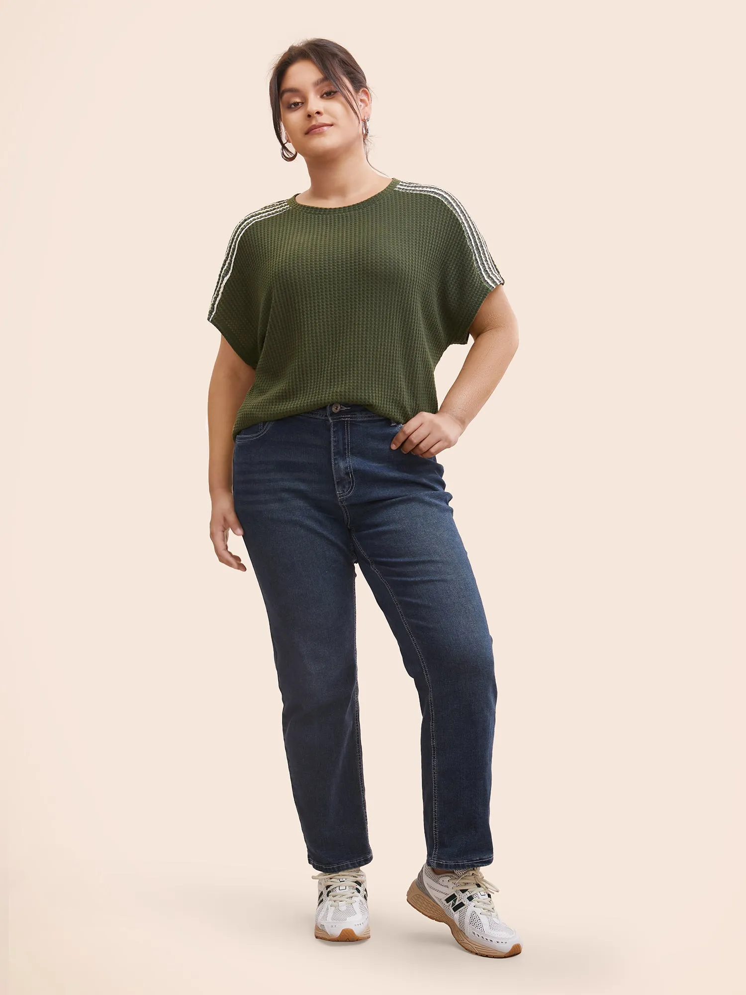 Striped Waffle Knit Patchwork T-shirt sold by Bloomchic product image thumbnail 4