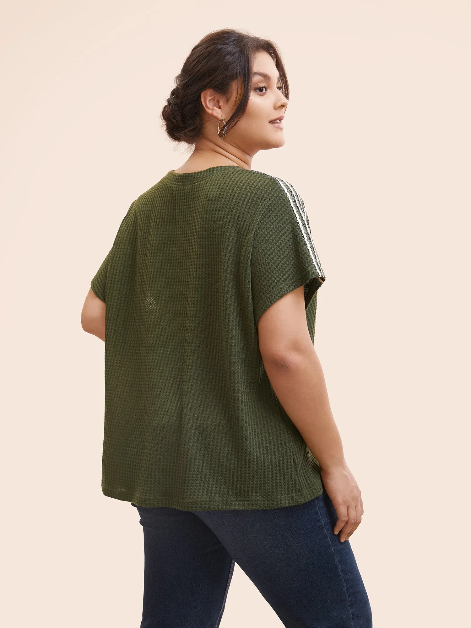 Striped Waffle Knit Patchwork T-shirt sold by Bloomchic product image thumbnail 2