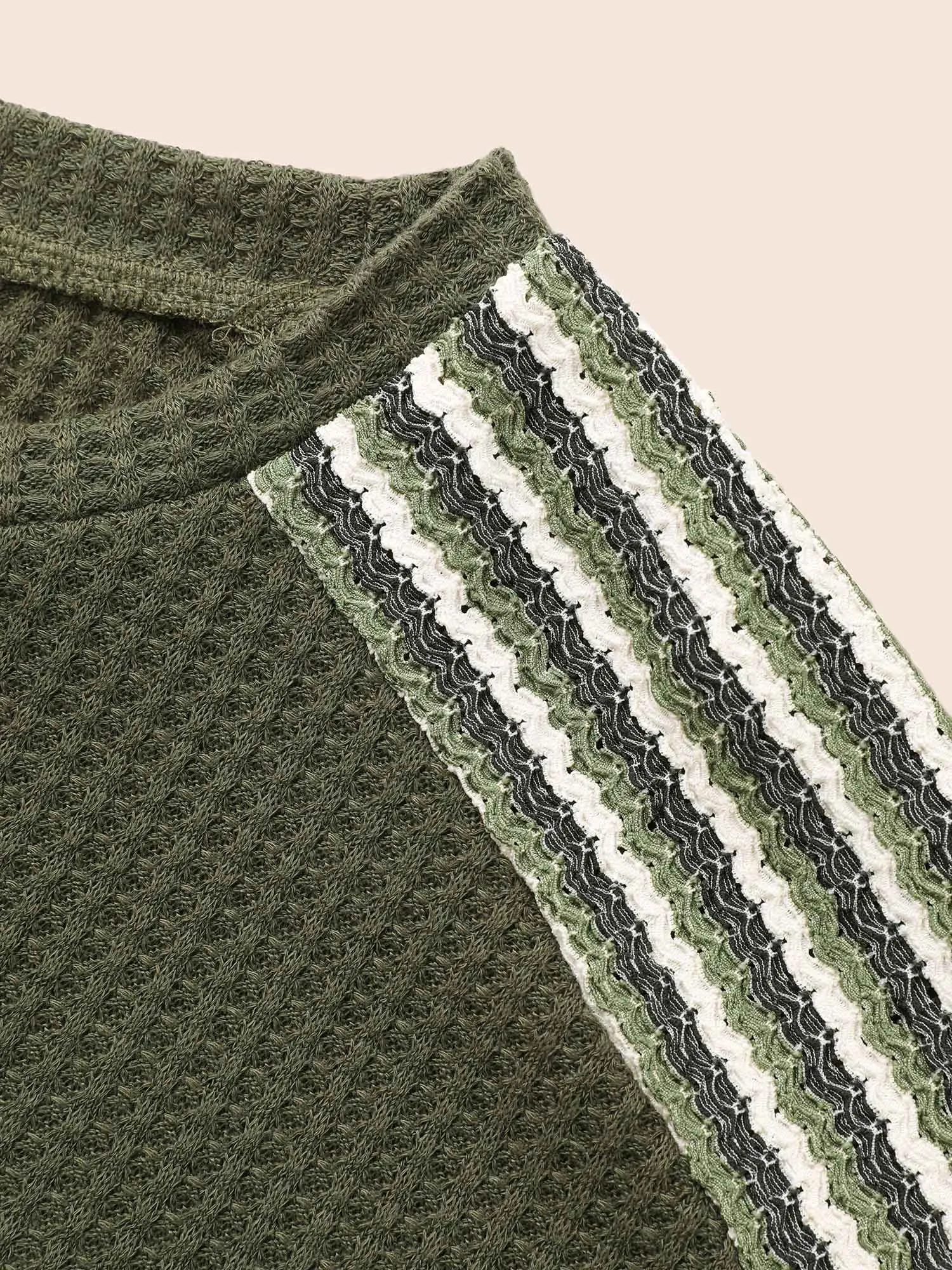 Striped Waffle Knit Patchwork T-shirt sold by Bloomchic product image thumbnail 5