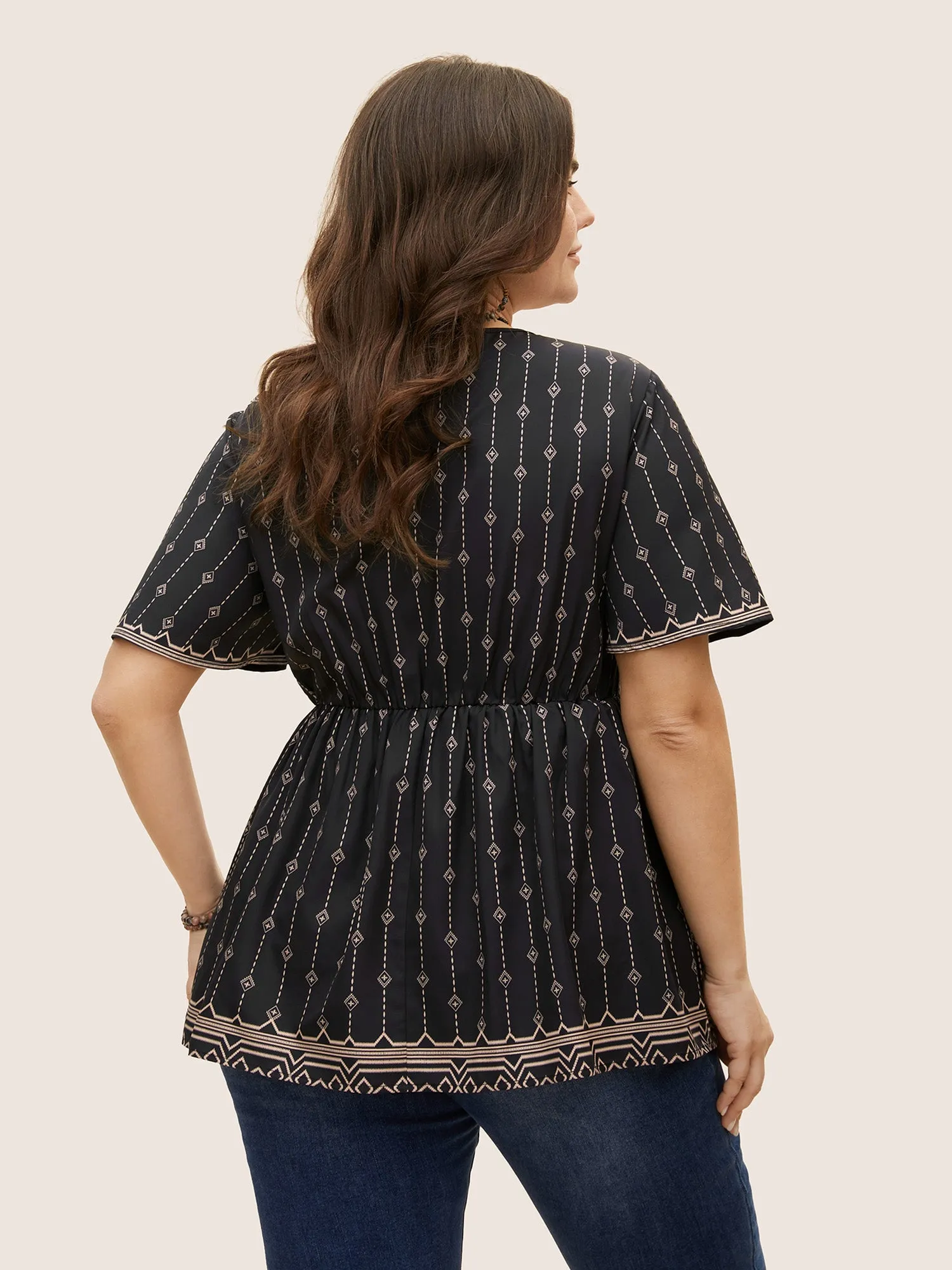 V Neck Boho Print Flutter Sleeve Blouse sold by Bloomchic product image thumbnail 4