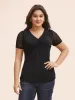 V Neck Mesh Patchwork Ruched T-shirt sold by Bloomchic