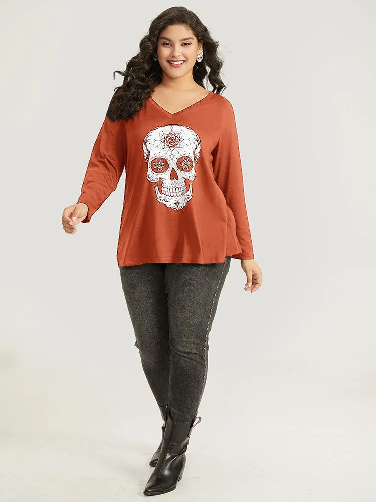 Halloween Skull Print Long Sleeve T-shirt sold by Bloomchic product image thumbnail 3