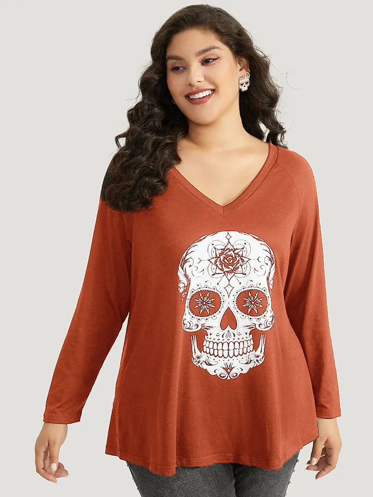 Halloween Skull Print Long Sleeve T-shirt sold by Bloomchic product image thumbnail 2