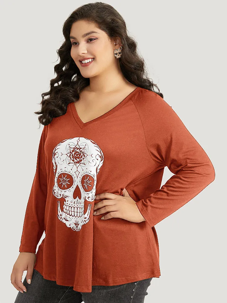Halloween Skull Print Long Sleeve T-shirt sold by Bloomchic product image thumbnail 5