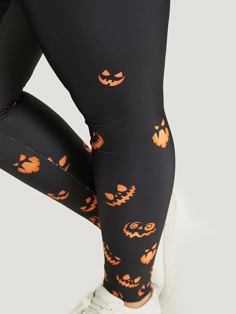 Halloween Pumpkin Print Wideband Waist Leggings sold by Bloomchic product image thumbnail 5