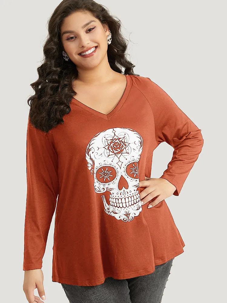 Halloween Skull Print Long Sleeve T-shirt sold by Bloomchic product image thumbnail 4