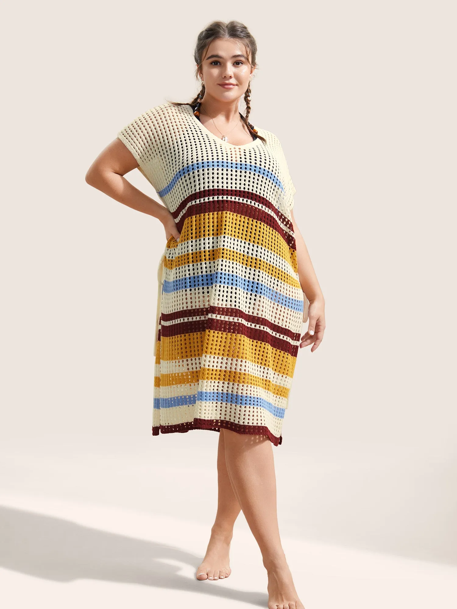 Contrast Hollow Out Ties Batwing Sleeve Swim Cover Up sold by Bloomchic product image thumbnail 3