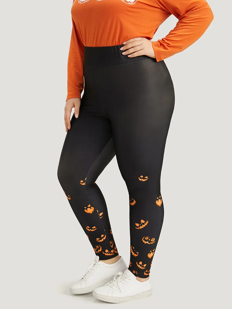 Halloween Pumpkin Print Wideband Waist Leggings sold by Bloomchic product image thumbnail 2