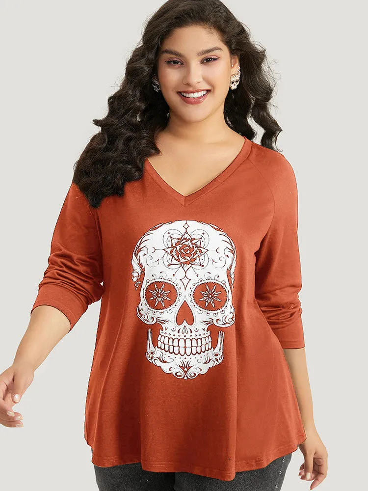 Halloween Skull Print Long Sleeve T-shirt sold by Bloomchic