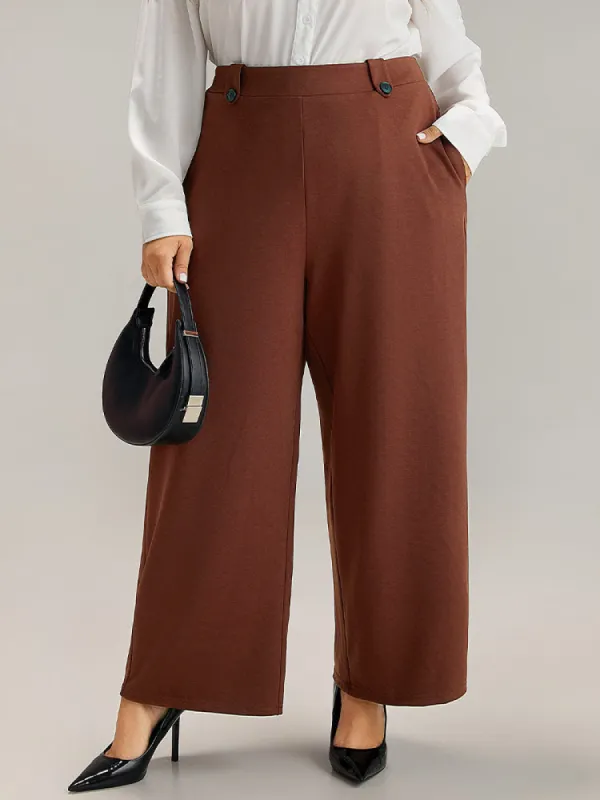 Plain Button Detail Straight Leg Pants sold by Bloomchic