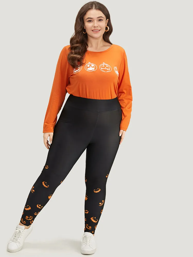 Halloween Pumpkin Print Wideband Waist Leggings sold by Bloomchic product image thumbnail 3