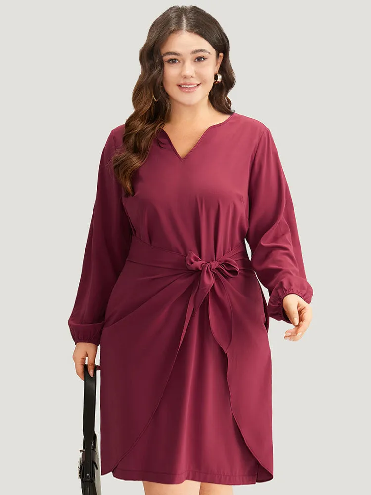 Anti-Wrinkle Solid Ties Lantern Sleeve Dress sold by Bloomchic