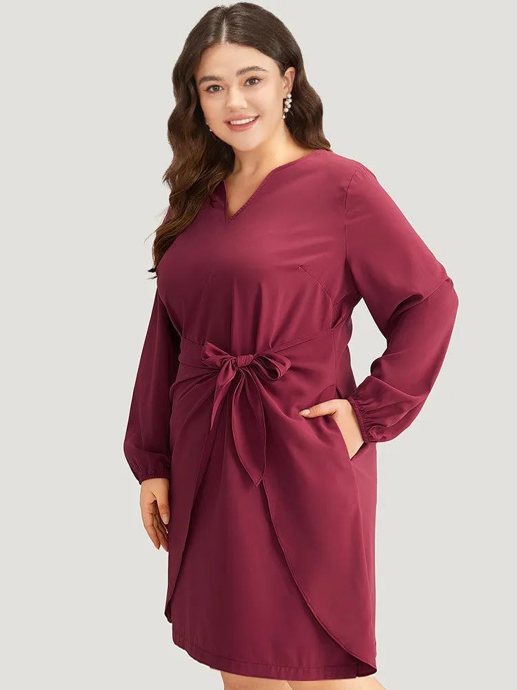 Anti-Wrinkle Solid Ties Lantern Sleeve Dress sold by Bloomchic product image thumbnail 4