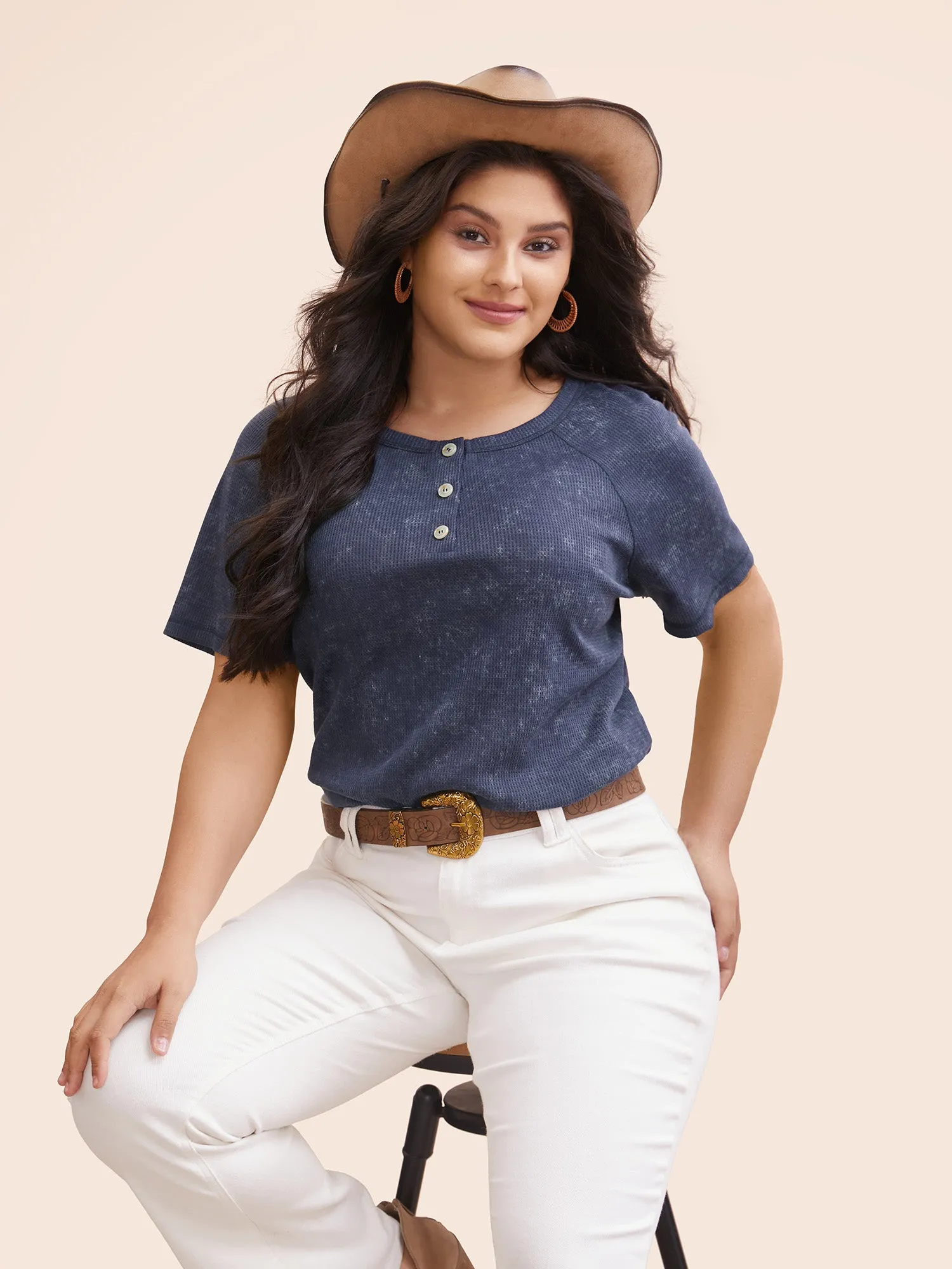 Waffle Weathering Front Placket T-shirt sold by Bloomchic