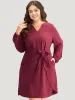 Anti-Wrinkle Solid Ties Lantern Sleeve Dress sold by Bloomchic