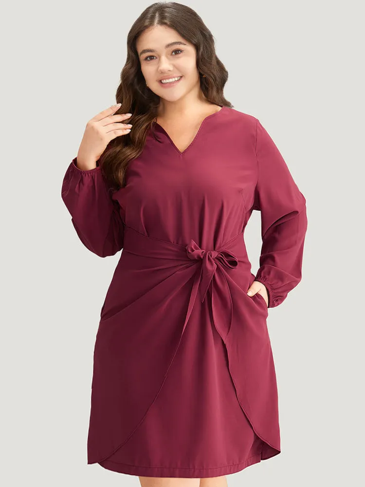 Anti-Wrinkle Solid Ties Lantern Sleeve Dress sold by Bloomchic product image thumbnail 2