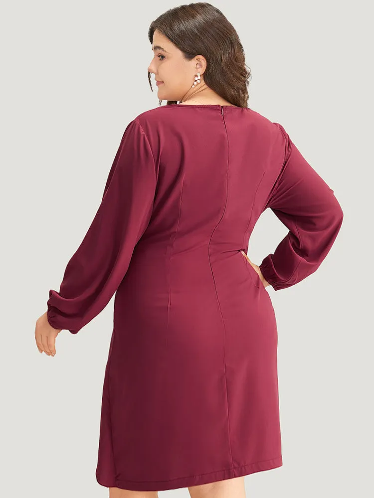 Anti-Wrinkle Solid Ties Lantern Sleeve Dress sold by Bloomchic product image thumbnail 5