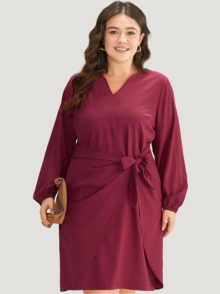 Anti-Wrinkle Solid Ties Lantern Sleeve Dress sold by Bloomchic product image thumbnail 3