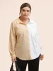 Two Tone Shirt Collar Patched Pocket Blouse sold by Bloomchic