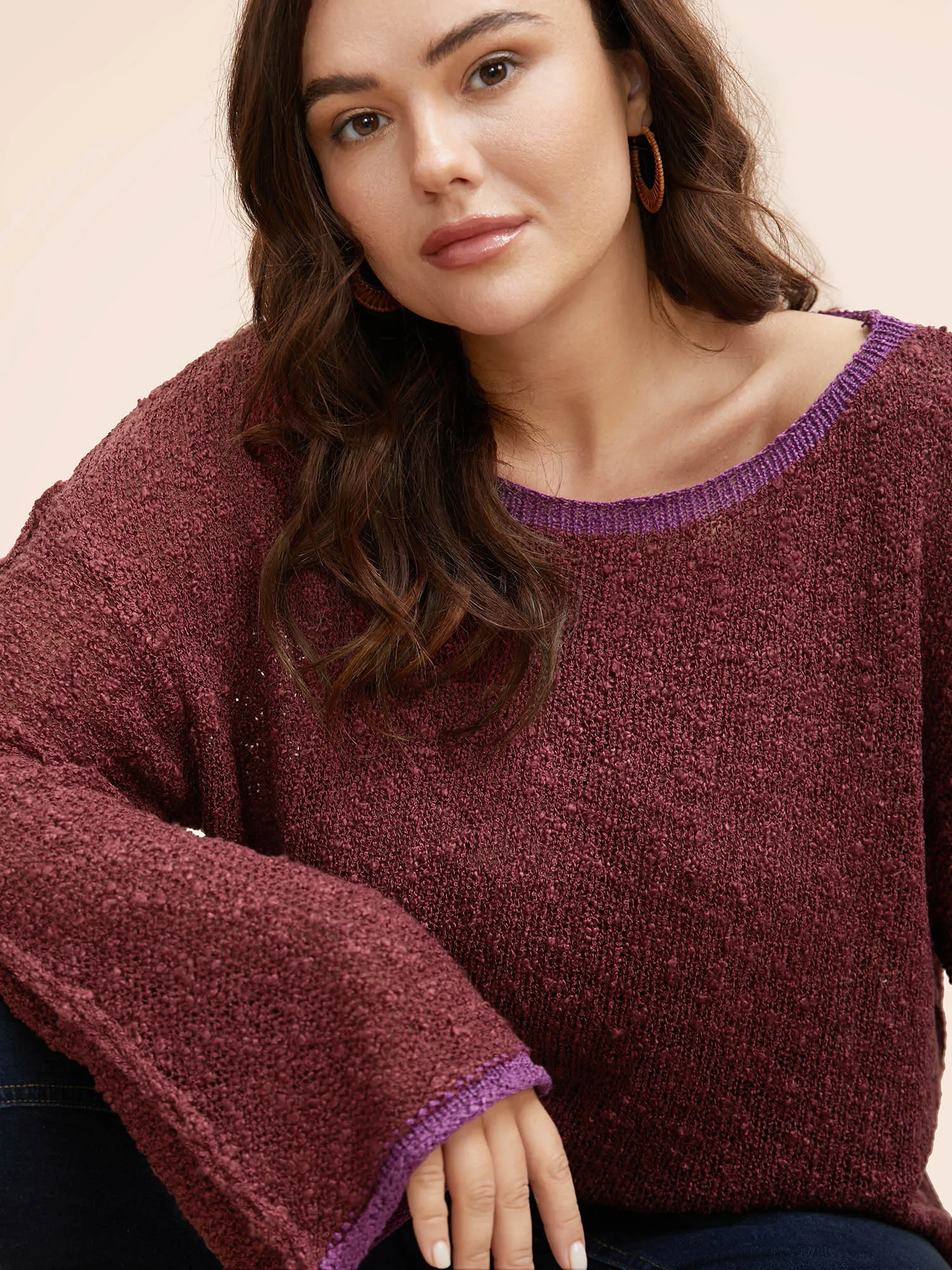 Contrast Trim Boat Neck Texture Pullover sold by Bloomchic product image thumbnail 5