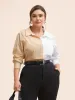 Two Tone Shirt Collar Patched Pocket Blouse sold by Bloomchic