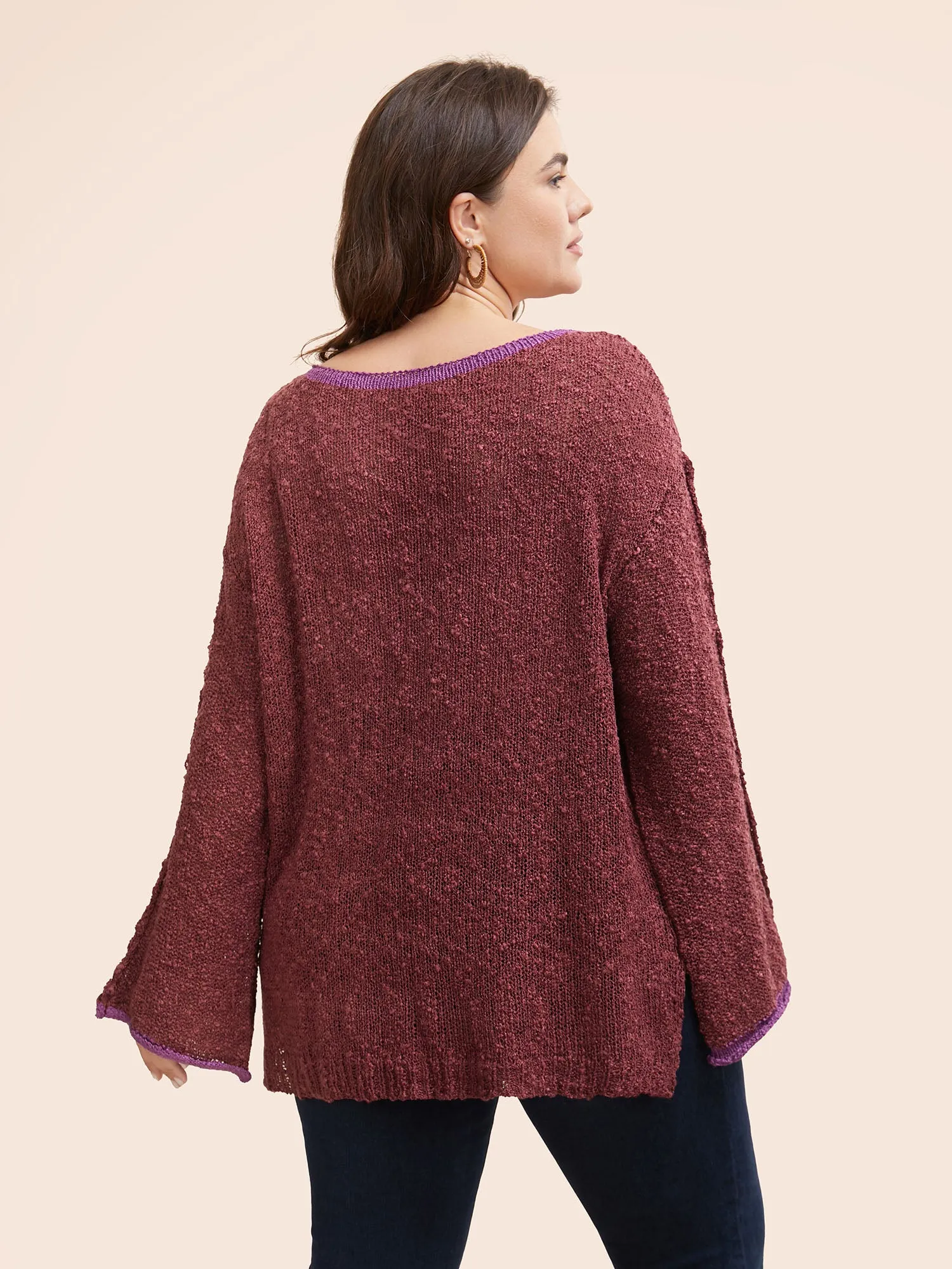 Contrast Trim Boat Neck Texture Pullover sold by Bloomchic product image thumbnail 2