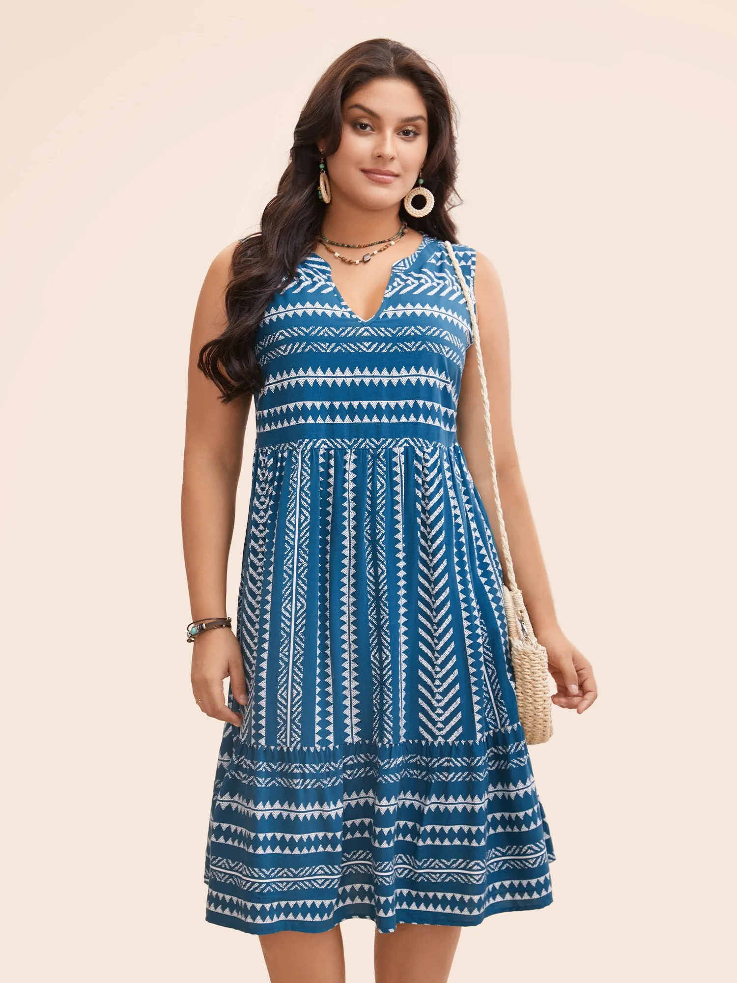 Striped Geometric Pocket Ruffle Hem Sleeveless Tank Dress sold by Bloomchic product image thumbnail 5