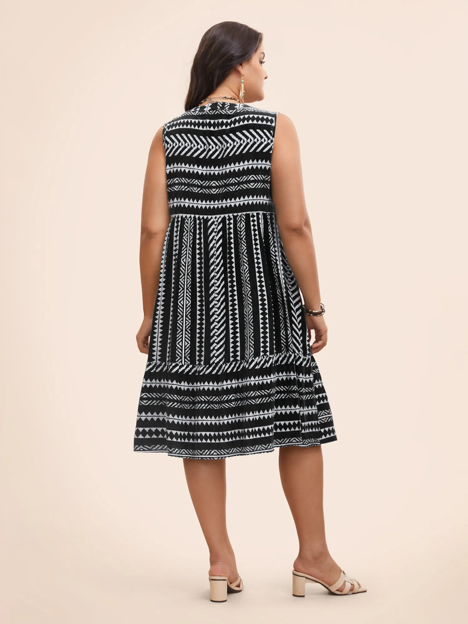 Striped Geometric Pocket Ruffle Hem Sleeveless Tank Dress sold by Bloomchic product image thumbnail 4