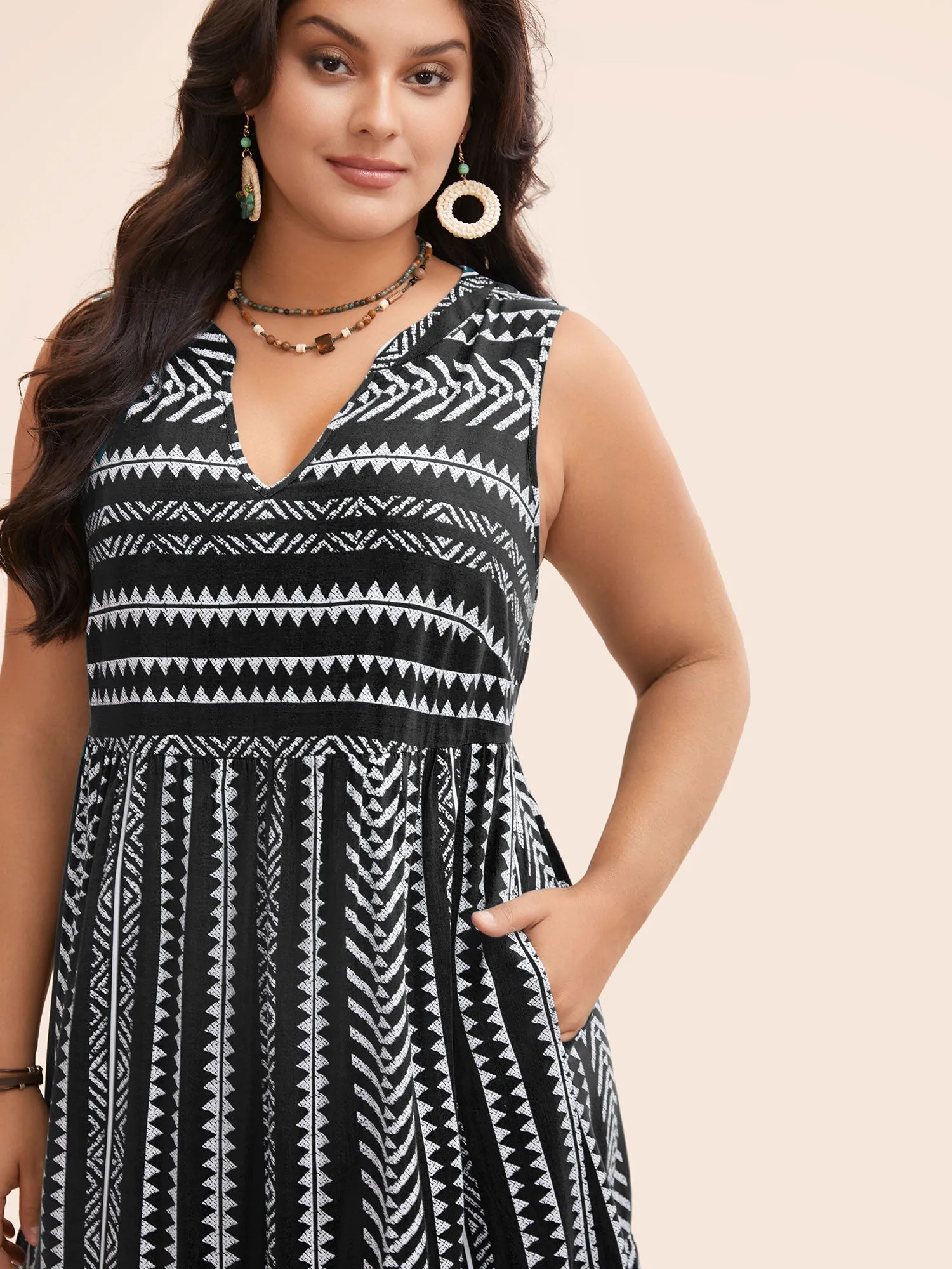Striped Geometric Pocket Ruffle Hem Sleeveless Tank Dress sold by Bloomchic product image thumbnail 2