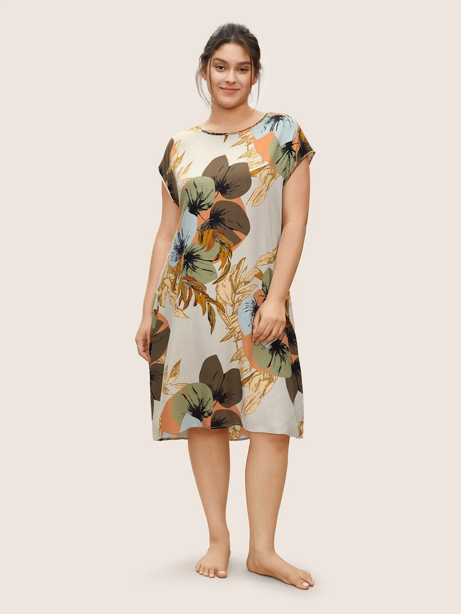 Plants Print Batwing Sleeve Pocket Sleep Dress sold by Bloomchic product image thumbnail 2