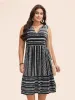 Striped Geometric Pocket Ruffle Hem Sleeveless Tank Dress sold by Bloomchic