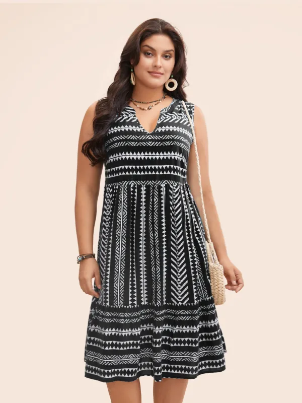 Striped Geometric Pocket Ruffle Hem Sleeveless Tank Dress sold by Bloomchic