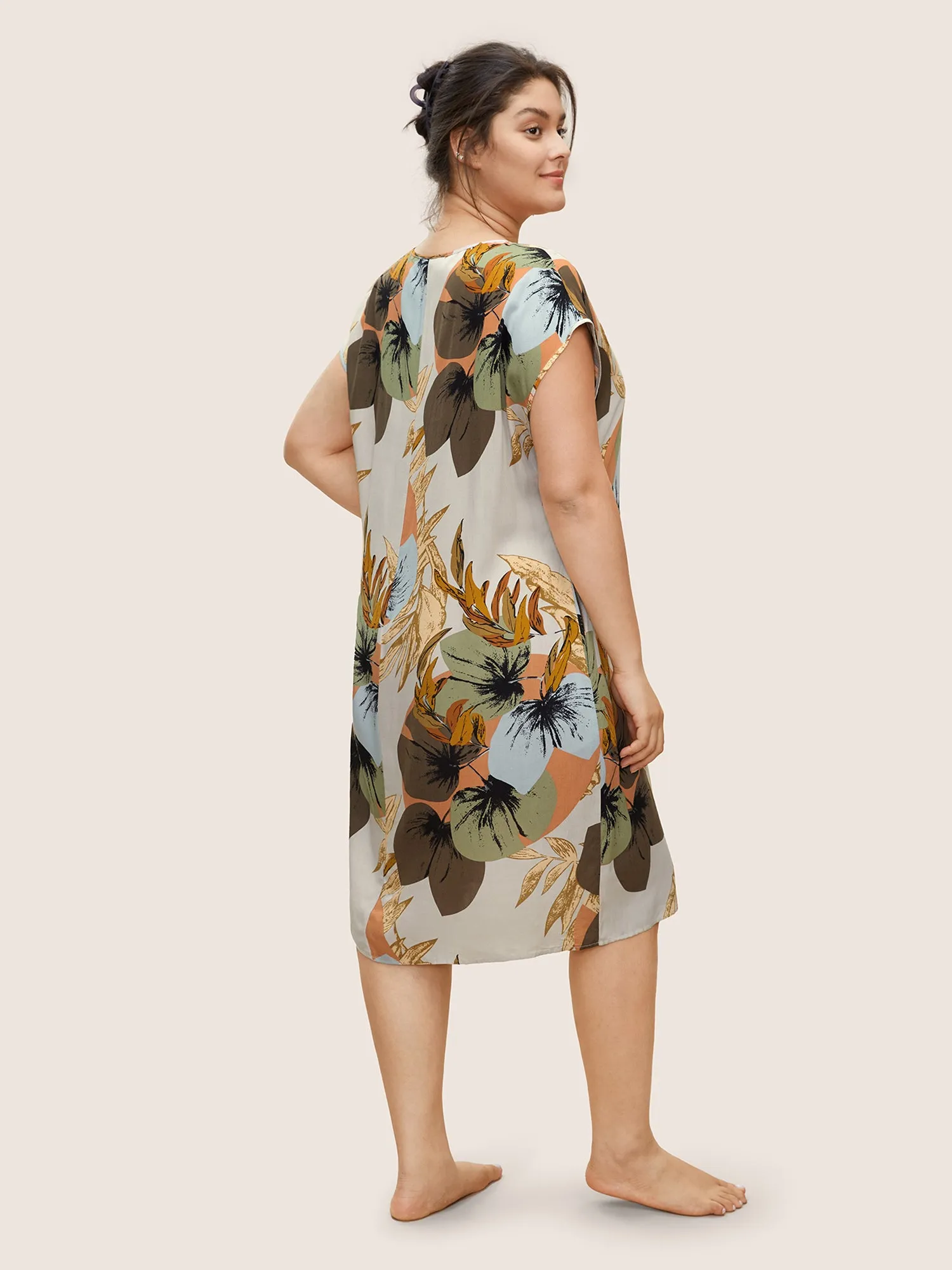Plants Print Batwing Sleeve Pocket Sleep Dress sold by Bloomchic product image thumbnail 3
