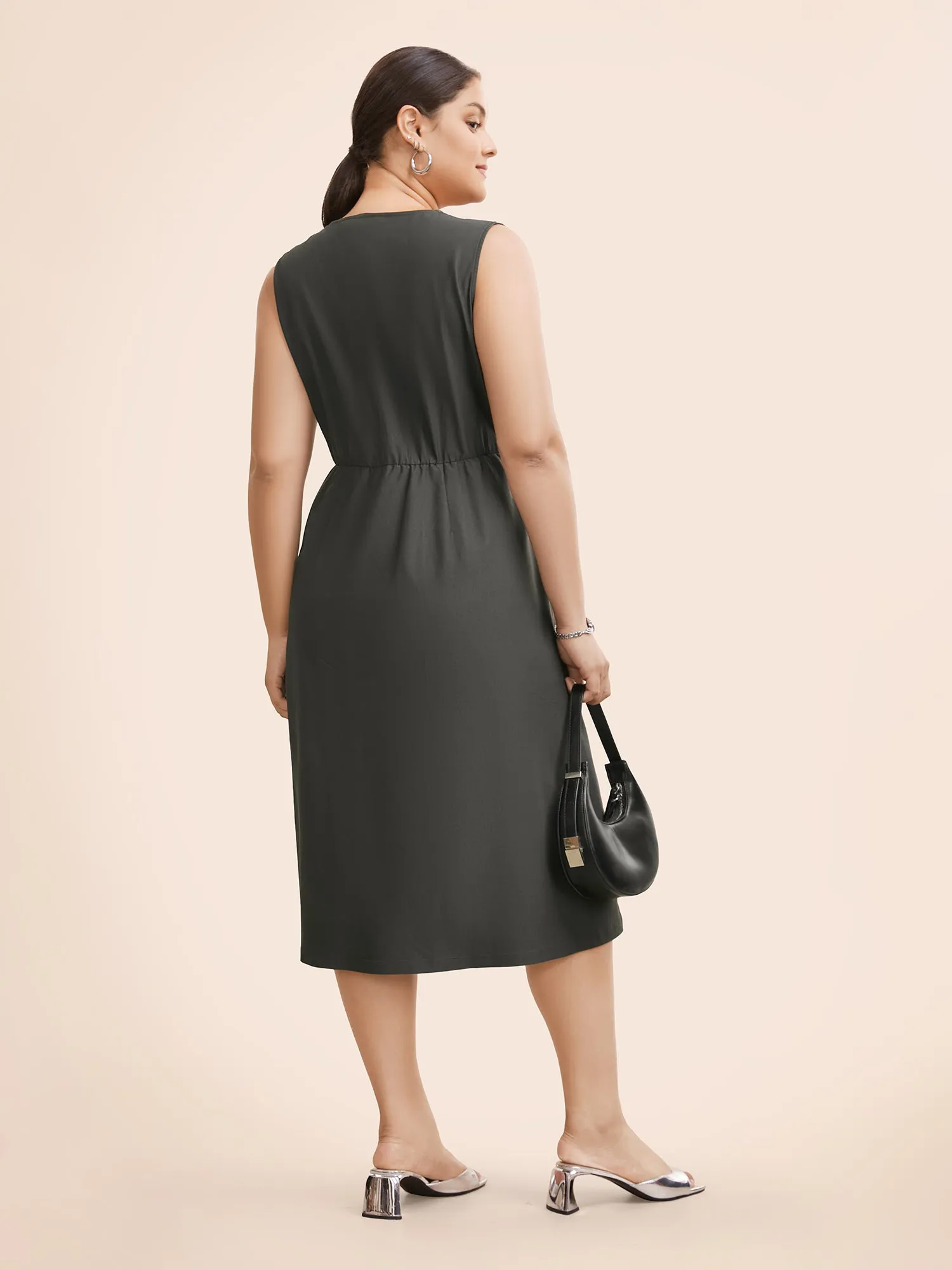 Stretch Woven Double Breasted Wrap Dress sold by Bloomchic product image thumbnail 4