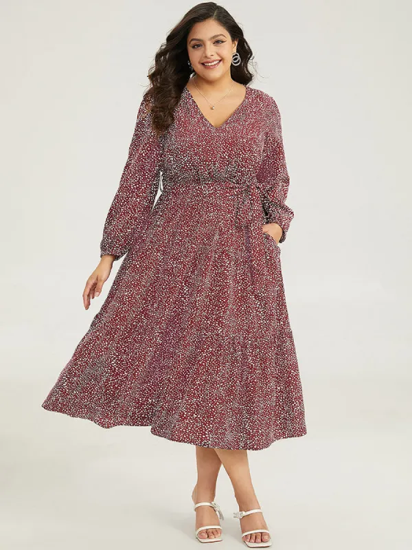 Polka Dot Lantern Sleeve Belted Dress sold by Bloomchic