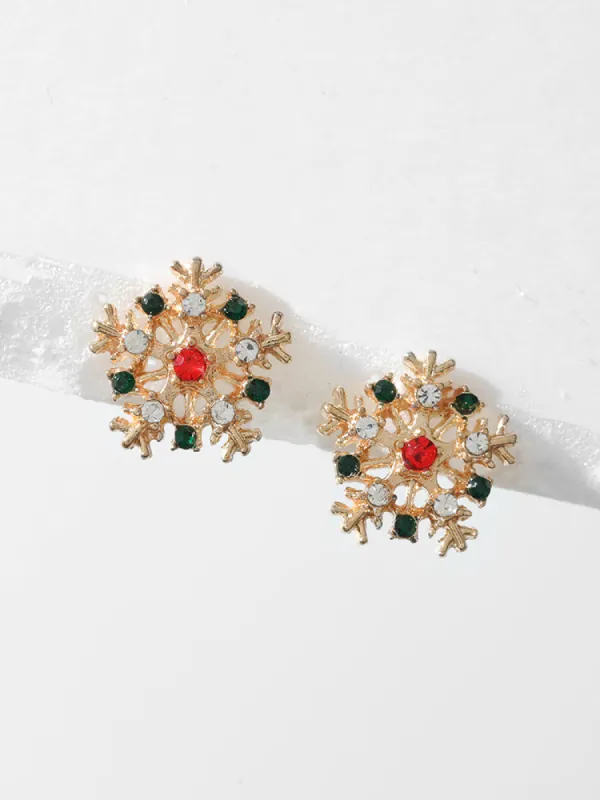 925 Silver Needle Christmas Snowflake Contrast Rhinestone Earrings sold by Bloomchic